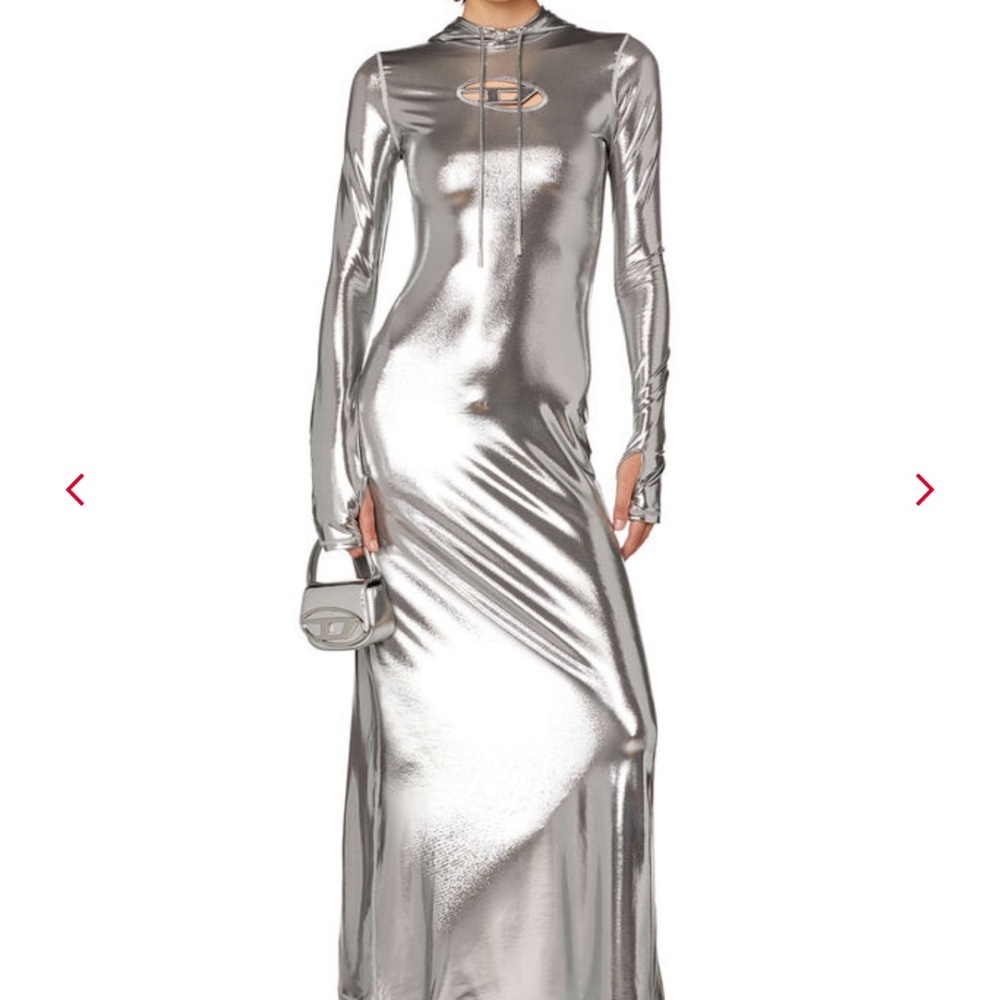 Diesel Silver Long Sleeve Metallic Maxi Dress